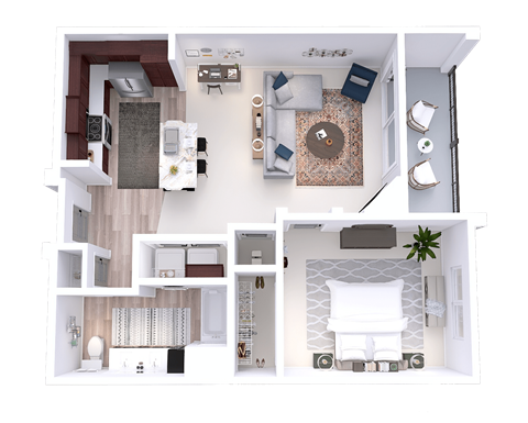 Floor plan for 1 bed, 1 bath, 849 sqft